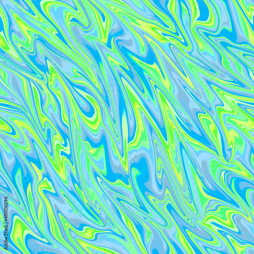 Abstract neon colored seamless background. Liquid flow of colors endless pattern. Futuristic color combination. Digital art. Green-blue backdrop for presentations and business cards.