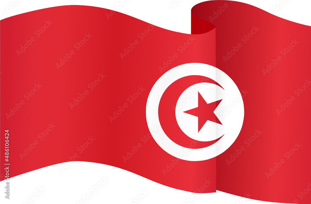 Waving Tunisia flag isolated  on png or transparent background,Symbol of Tunisia,template for banner,card,advertising ,promote,and business matching country poster, vector illustration