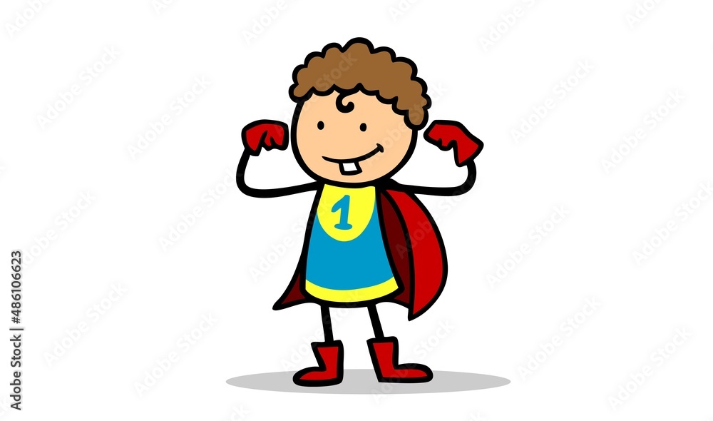 Cartoon Kind in Superheld Kostüm als Sieger Cartoon Kind in Superheld Kostüm als Sieger