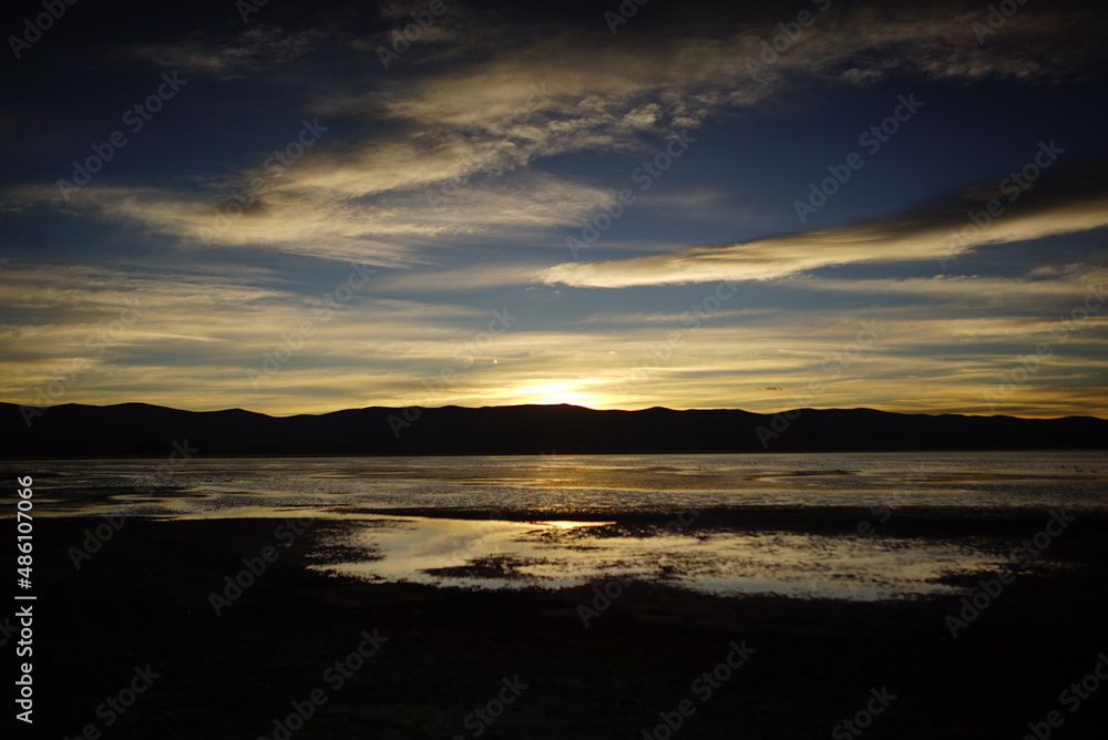 sunset over the Lake de los Pozuelos
