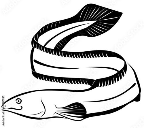Japanese eel. Ink sketch of fish on old paper background. Hand drawn vector illustration.Design for fishing catch or fisher sport club. Fish market, menu seafood.