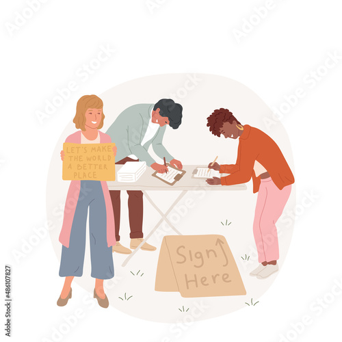 Local activism abstract concept vector illustration. Community activism, local campaign, people collect signatures on the street, volunteering, neighbors sign paper, support abstract metaphor.