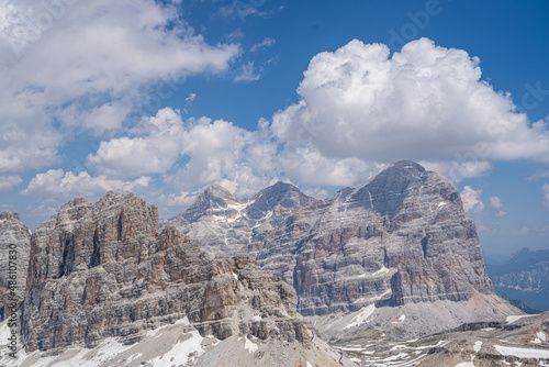 The beautiful view of the massive rocks of Sentiero Kaiserjager. Province of Belluno, Italy. photo