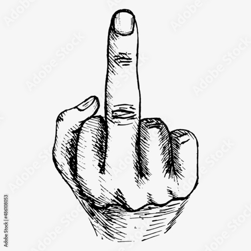 Hand fucking drawing vintage style,Middle finger show. Vector illustration