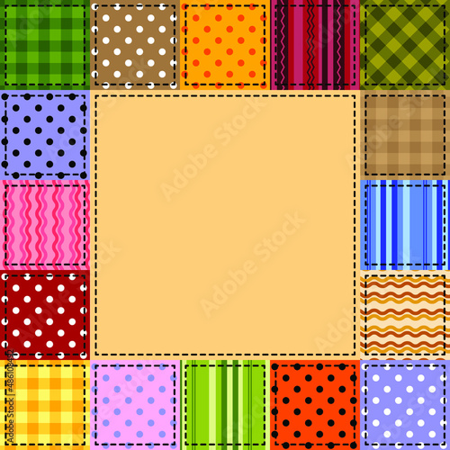 Multicolored patchwork background, frame, applique