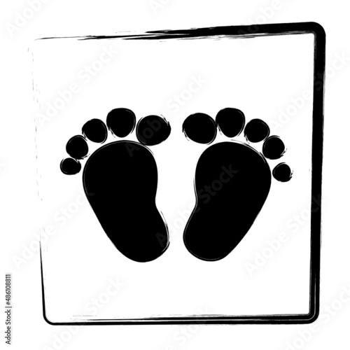Human footprint icon, framed brush strokes, vector illustration.