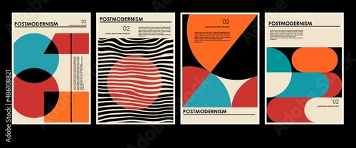Artworks, posters inspired postmodern of vector abstract dynamic symbols with bold geometric shapes, useful for web background, poster art design, magazine front page, hi-tech print, cover artwork.