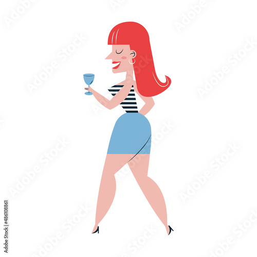 redhead woman with wine