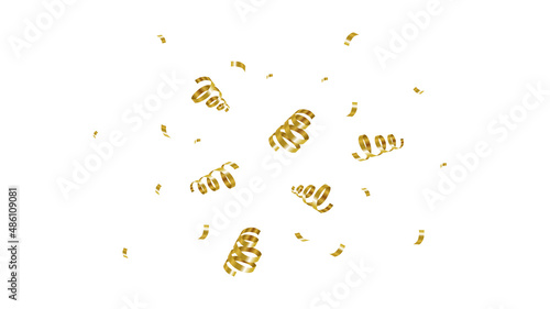 Falling gold confetti isolated on white background