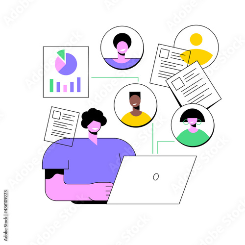 HR software abstract concept vector illustration. HR management software, human resources technology, employee effectivity control, working time tracker, payroll system solution abstract metaphor.
