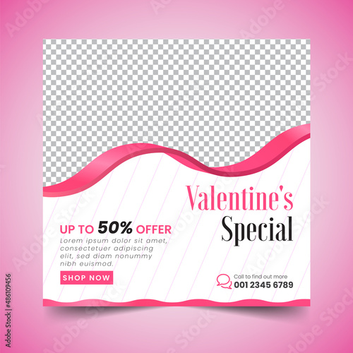 valentine's Day sale Instagram Social Media Post banner Squire Flyer Design Template (ID: 486109456)