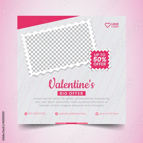 valentine's Day sale Instagram Social Media Post banner Squire Flyer Design Template (ID: 486109619)