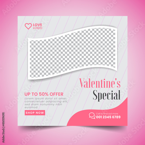 valentine's Day sale Instagram Social Media Post banner Squire Flyer Design Template (ID: 486109698)