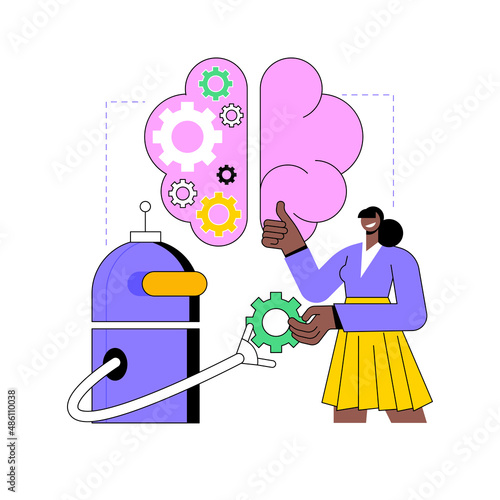 Augmented intelligence abstract concept vector illustration. Intelligence augmentation, enhanced human intellect, AI mental support, cognitive performance amplification, future abstract metaphor.