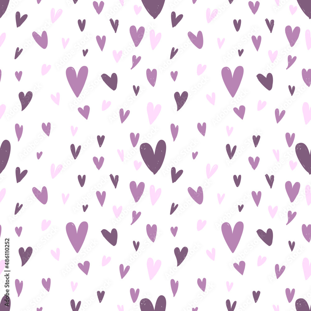 seamless pattern with hearts. Seamless pattern. Valentine's Day. Hand drawn vector lines. Wrapping paper pattern. Valentine's Day decoration pattern. Seamless hearts pattern. Mauve.