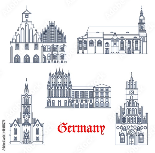 Germany architecture buildings of Brandenburg and Frankfurt Oder, vector cathedrals and churches. German landmarks of St Gertraud and Nikolai Oberkirche in Cottbus and Zinna monastery in Juteborg