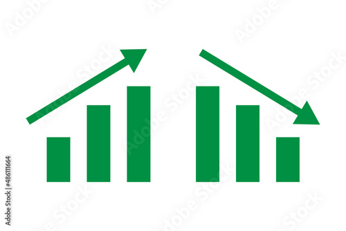 A set of icons for rising and falling bar charts. Business and investment results. Editable vectors.