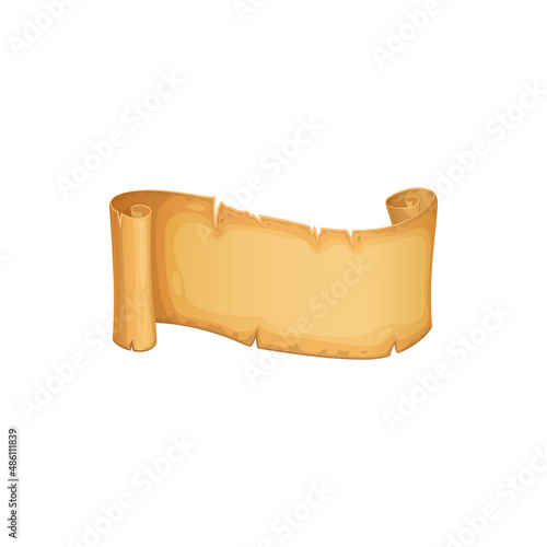 Paper manuscript yellow scroll isolated old medieval frame, torn parchment. Vector aged treasure map, damaged ancient papyrus. Ripped ragged sheet, retro invitation, antique letter or document