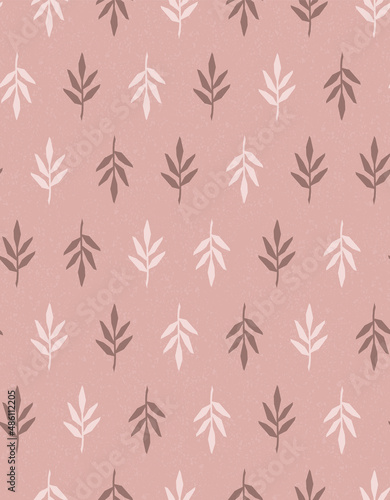 Vintage wallpaper in pink, beige, light brown with small decorative leaves. Seamless vector pattern. Cute, delicate design for textile, wrapping, decorative background, lingerie, pajama, bed linen.