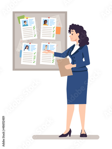 Employee ranking semi flat RGB color vector illustration. Hr manager selecting job candidate isolated cartoon character on white background