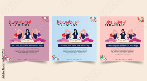 International Yoga day 21 june, yoga body posture,  vector illustration