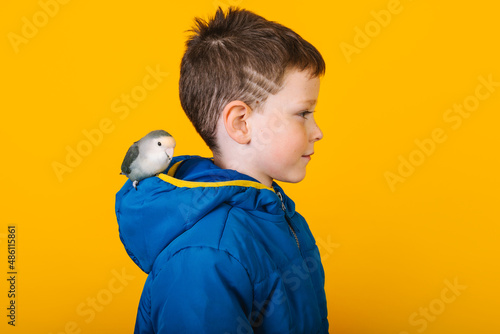 Boy in outerwear with parrot