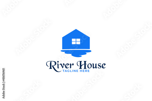 River house logo design vector. property, real estate, and buildings logo.