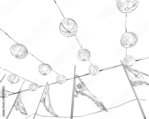 Hong Kong. China. Chinese lanterns. Urban sketch. Hand drawn city, vector illustration