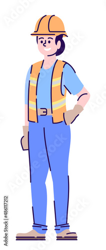 Public utility worker semi flat RGB color vector illustration. Female utility technician wearing safety vest isolated cartoon character on white background