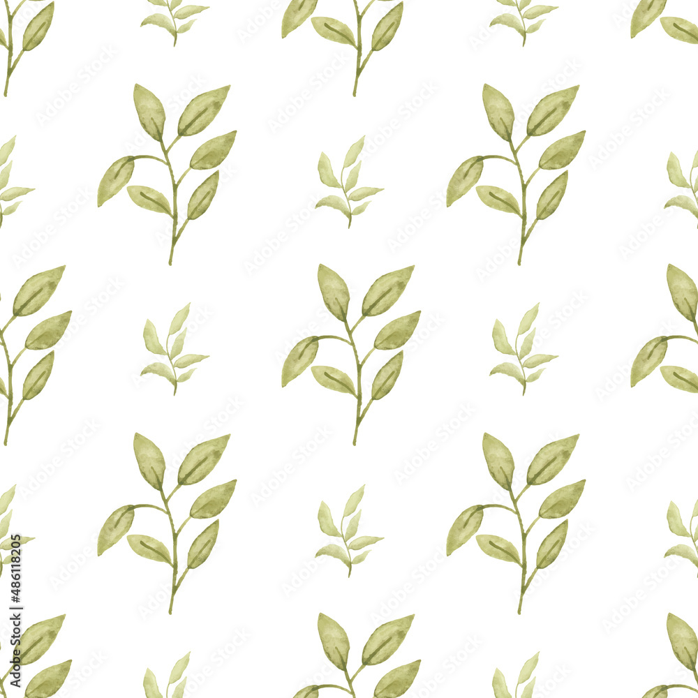 Watercolor leaf seamless pattern