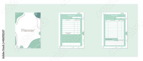 A set of planners for training, fitness and nutrition. A4 organizer template for printing. Planning meals, meals and sports schedules. Daily planner.