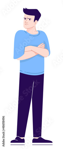 Expressing resentment semi flat RGB color vector illustration. Resentful man with crossed arms on chest isolated cartoon character on white background