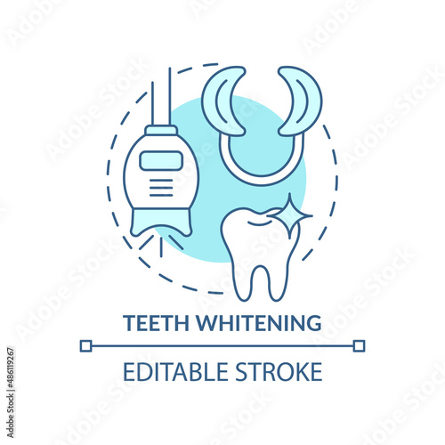 Teeth whitening turquoise concept icon. Cosmetic dentistry abstract idea thin line illustration. Improving teeth color. Isolated outline drawing. Editable stroke. Arial, Myriad Pro-Bold fonts used