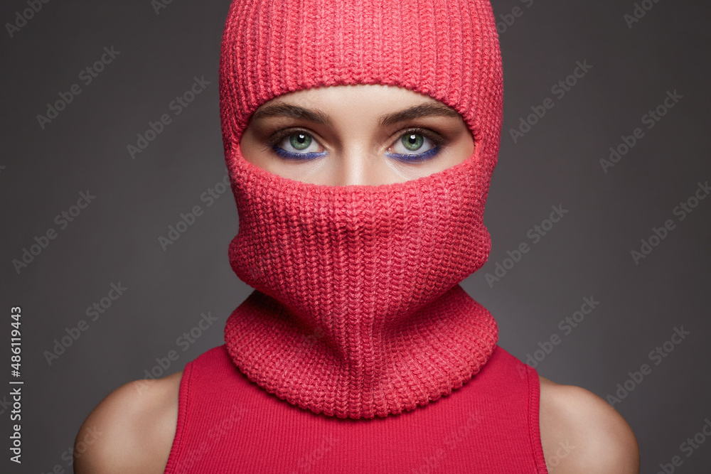 beautiful eyes of girl in red balaclava beautiful eyes of girl in red balaclava