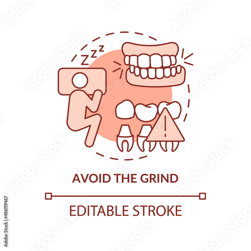 Avoid grind terracotta concept icon. Dental veneers aftercare abstract idea thin line illustration. Wearing mouth guard. Isolated outline drawing. Editable stroke. Arial, Myriad Pro-Bold fonts used