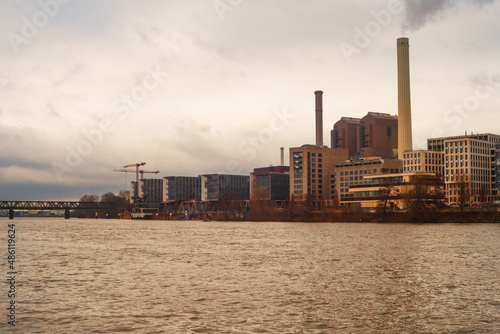 FRANKFURT(MAIN),GERMANY - JANUARY 23,2022:Westhafen This is the big power plant of the company Mainova,which supplies the city with power.