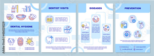Dental hygiene blue brochure template. Diseases treatment. Leaflet design with linear icons. 4 vector layouts for presentation, annual reports. Arial-Black, Myriad Pro-Regular fonts used