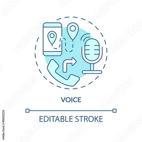 Voice turquoise concept icon. Calling and communication. UCaaS function abstract idea thin line illustration. Isolated outline drawing. Editable stroke. Arial, Myriad Pro-Bold fonts used