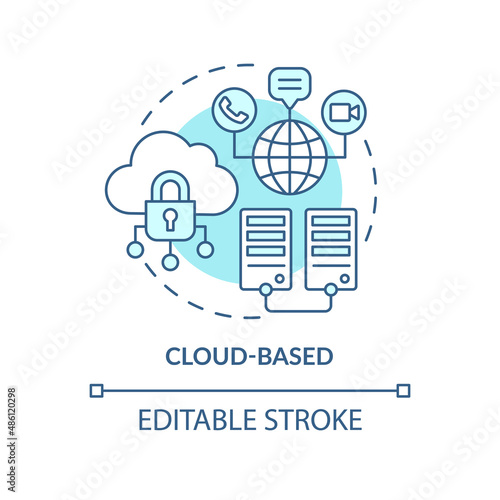 Cloud-based turquoise concept icon. Communication online. UCaaS function abstract idea thin line illustration. Isolated outline drawing. Editable stroke. Arial, Myriad Pro-Bold fonts used