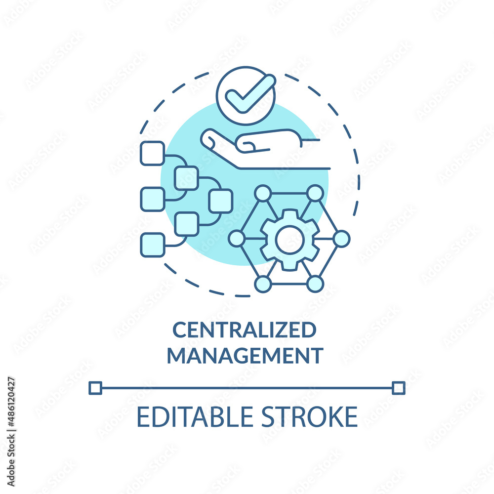 Centralized management turquoise concept icon. Network building. UCaaS advantages abstract idea thin line illustration. Isolated outline drawing. Editable stroke. Arial, Myriad Pro-Bold fonts used