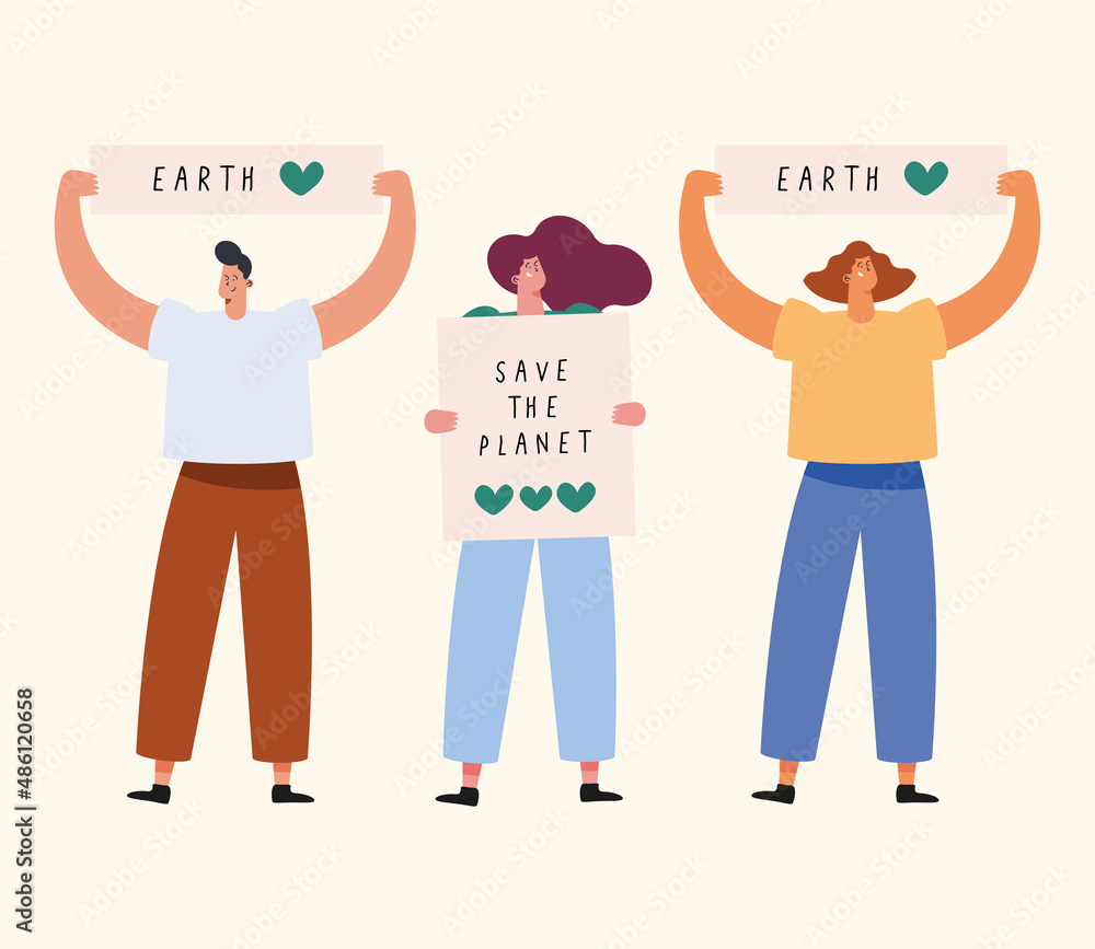 three ecologists protesting