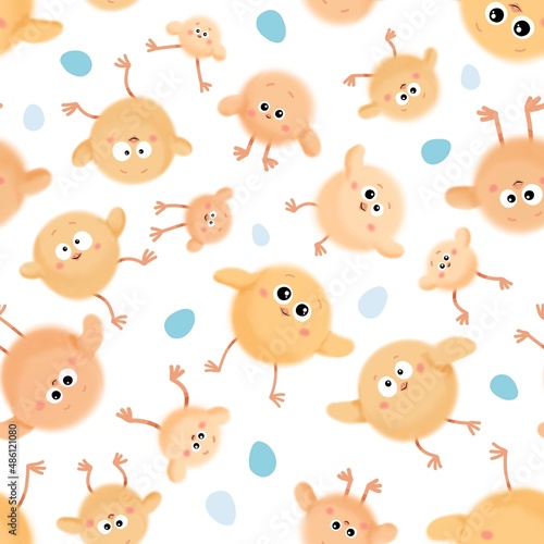 Seamless pattern with chicks  chicken  egg  Easter