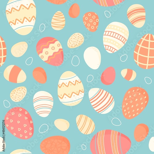Seamless pattern with many colorful eggs, Easter