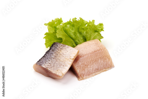 Herring fillet, isolated on white background. photo