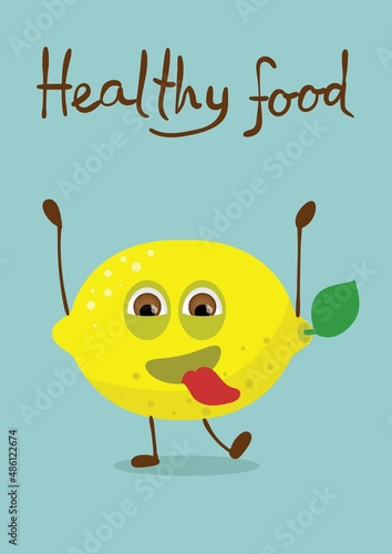 Cute lemon character with happy face expressions