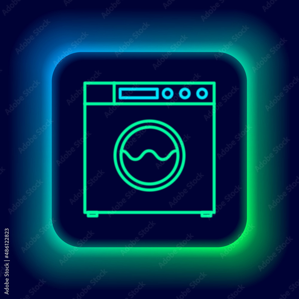 Glowing neon line Washer icon isolated on black background. Washing machine icon. Clothes washer - laundry machine. Home appliance symbol. Colorful outline concept. Vector Glowing neon line Washer icon isolated on black background. Washing machine icon. Clothes washer - laundry machine. Home appliance symbol. Colorful outline concept. Vector