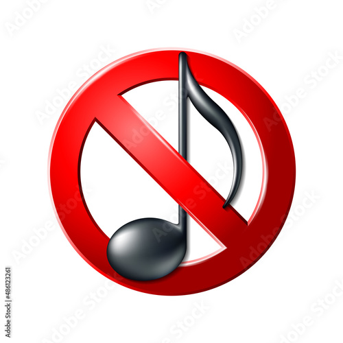 Forbidden no sound or music allowed red sign with musical note sign