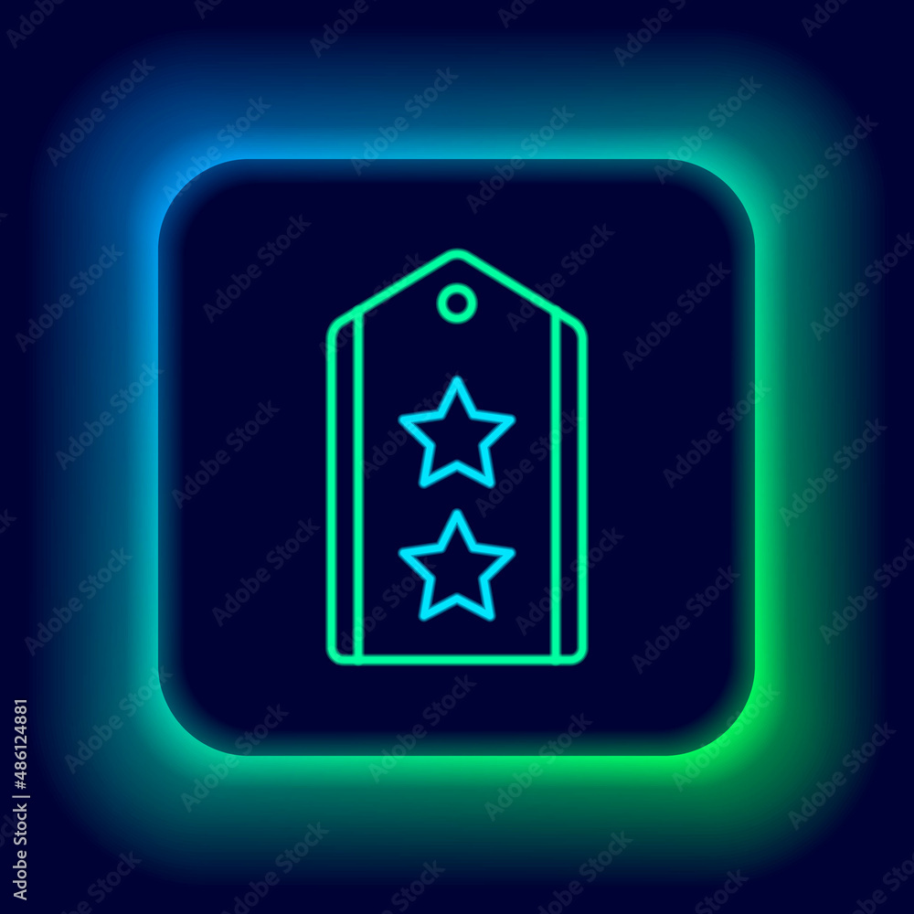 Glowing neon line Military rank icon isolated on black background. Military badge sign. Colorful outline concept. Vector Glowing neon line Military rank icon isolated on black background. Military badge sign. Colorful outline concept. Vector