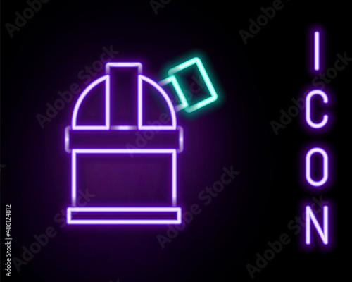 Glowing neon line Astronomical observatory icon isolated on black background. Observatory with a telescope. Scientific institution. Colorful outline concept. Vector