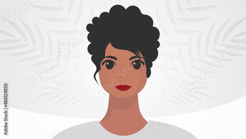Banner with female African American appearance. The concept of the movement for the empowerment of women. Vector.